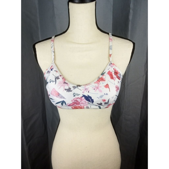 Floral Print Bikini Top Size M - White Pink - Picture 1 of 5